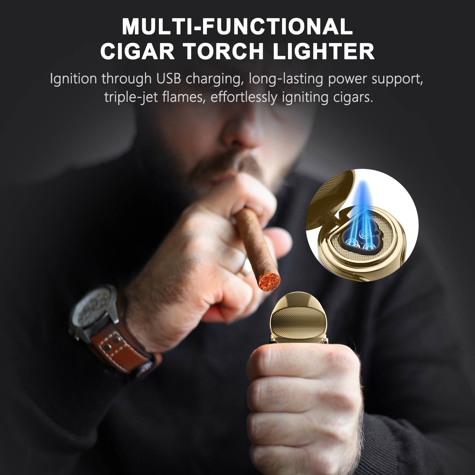 3-in-1 Lighter — Triple Flame (Electric Ignition)