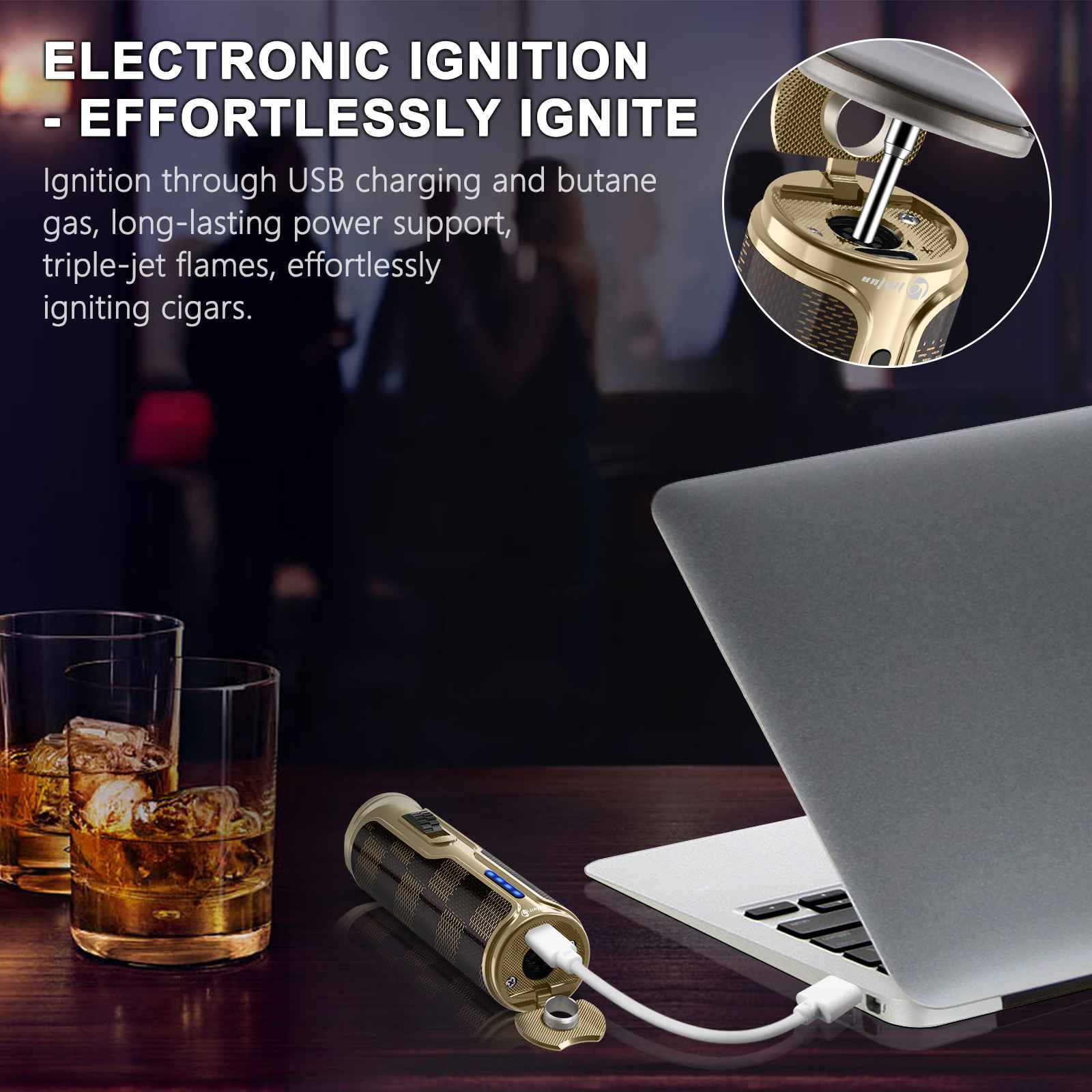 3-in-1 Lighter — Triple Flame (Electric Ignition)