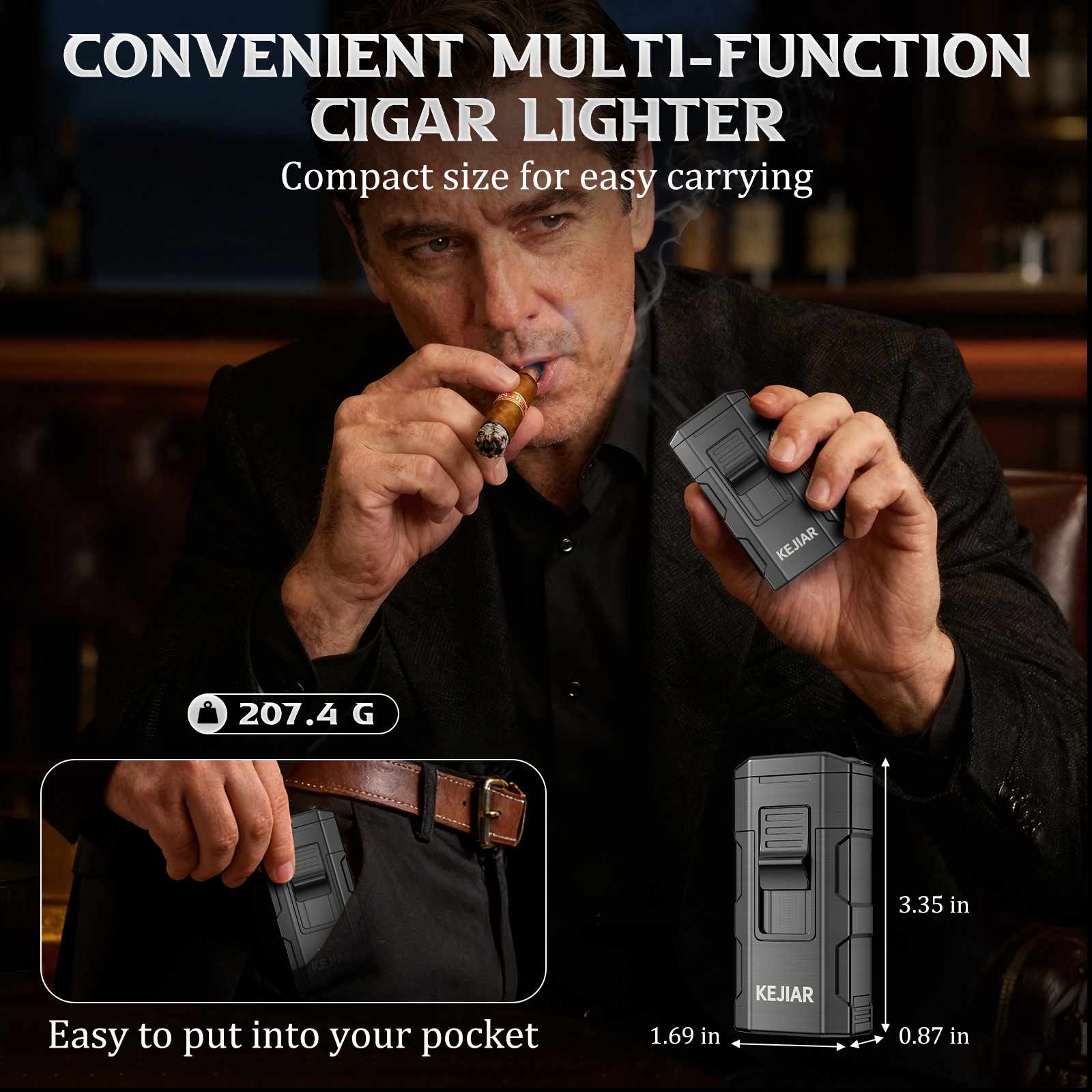 4-in-1 Lighter — Dual Flame + Punch + Stand