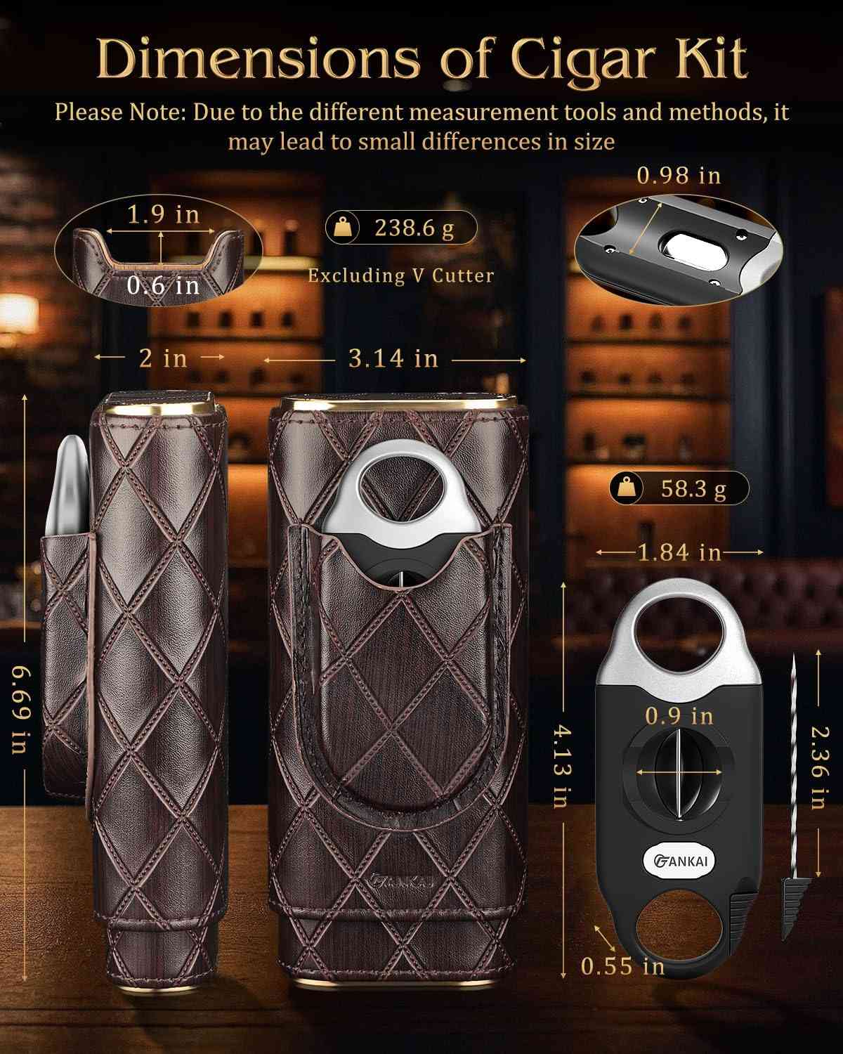 Leather Travel Humidor + V-Cut Cutter — 2-4 Cigars